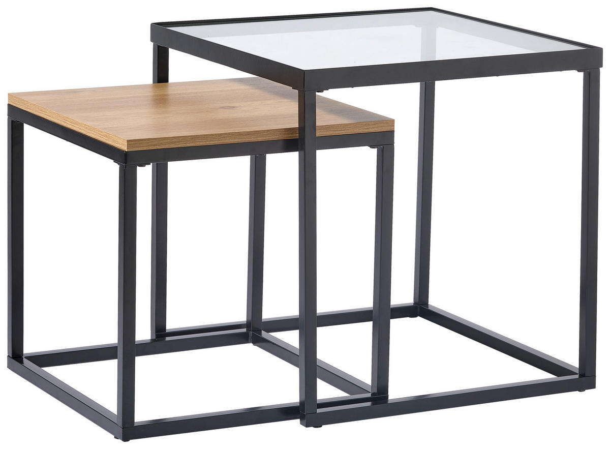 SADA KONFERENČNÍCH STOLKŮ, čiré, černá, barvy dubu, kov, sklo, kompozitní dřevo, 40/48/40/48/40/48 cm - černá/barvy dubu, Moderní, kov/kompozitní dřevo (40/48/40/48/40/48cm) - Xora