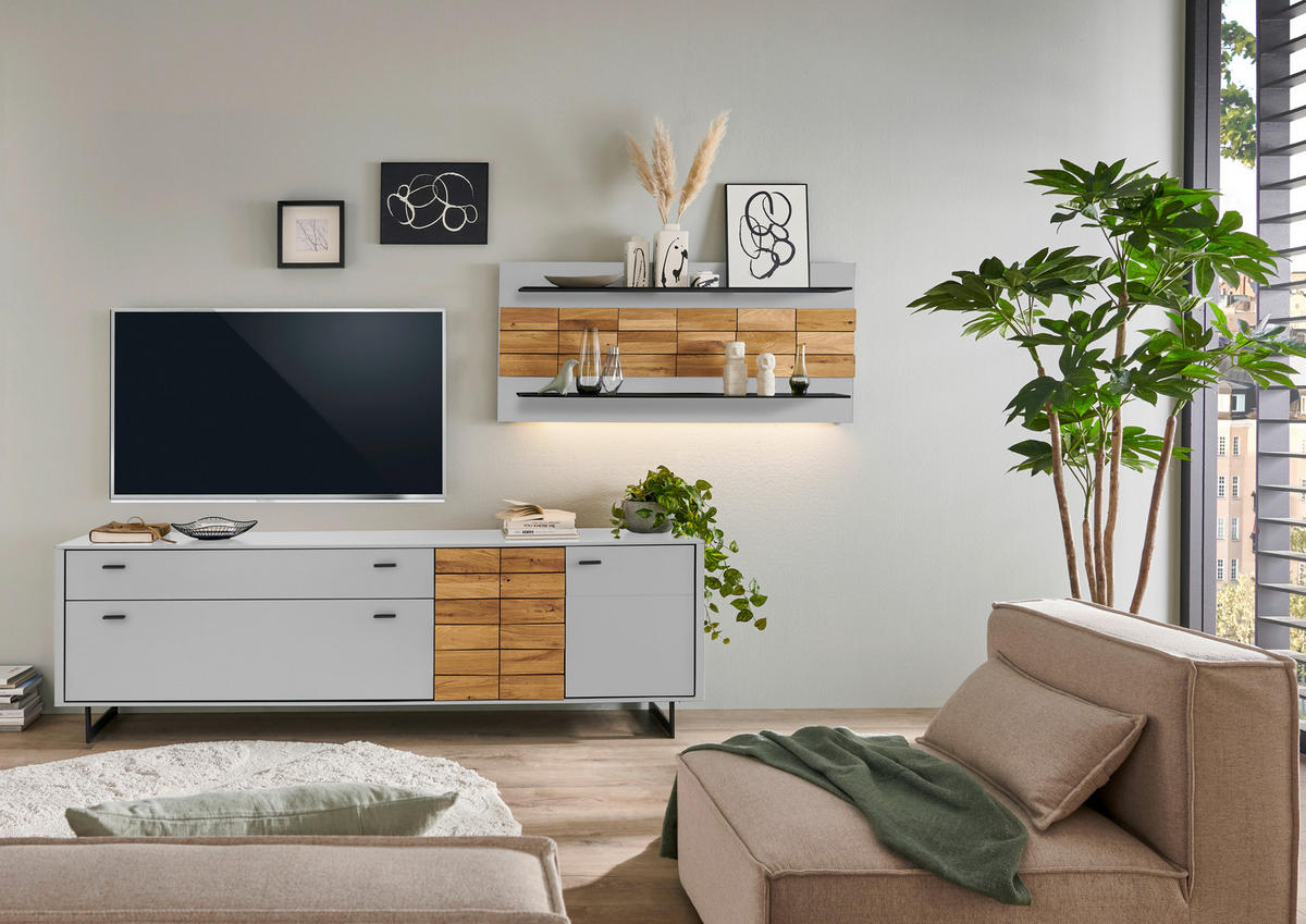 WOHNWAND  in Eichefarben, Kaschmir  299,4/170,4/46,4 cm  - Kaschmir/Eichefarben, Design, Holz/Holzwerkstoff (299,4/170,4/46,4cm) - Novel