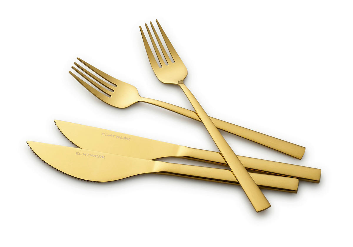 Pizzabesteck für 2 Personen Edelstahl  - Goldfarben, Basics, Metall (23cm) - Echtwerk