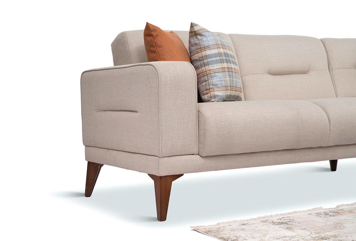 ECKSOFA Greige Leinenoptik  - Sandfarben/Greige, Design, Kunststoff/Textil (255/314cm) - Livetastic