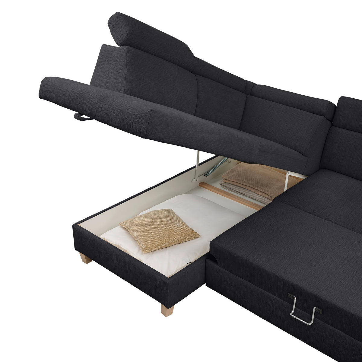 ECKSOFA inkl. Funktionen Graphitfarben Samt  - Graphitfarben, Natur, Holz/Textil (206/261cm) - Venda
