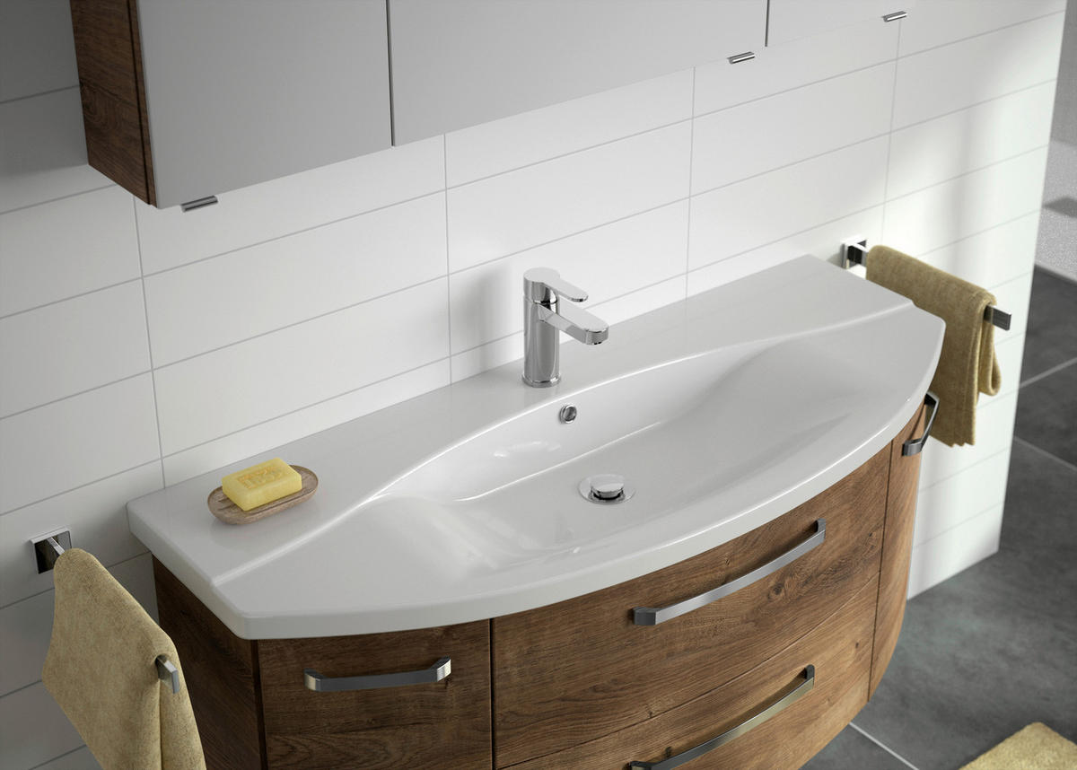 BADEZIMMER 3-teilig  in 120,5 cm  - Eiche dunkel/Chromfarben, MODERN, Glas/Keramik (120,5cm) - Sadena