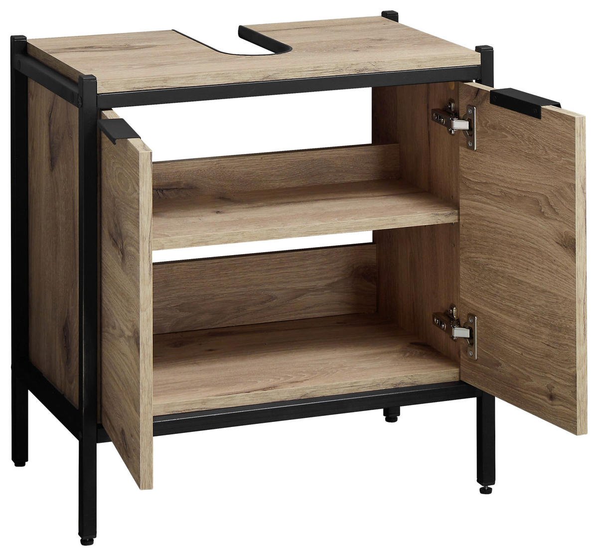 WASCHBECKENUNTERSCHRANK 60/60/35 cm  - Eichefarben/Schwarz, KONVENTIONELL, Holzwerkstoff/Kunststoff (60/60/35cm) - home24