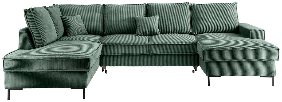WOHNLANDSCHAFT in Cord Dunkelgrün  - Dunkelgrün/Schwarz, Modern, Textil/Metall (198/309/150cm) - MID.YOU
