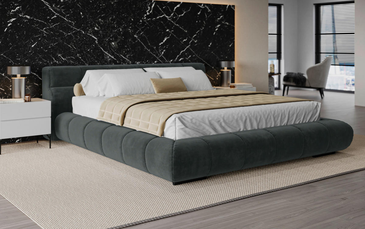 POLSTERBETT 200/200 cm,  in Anthrazit,  - Anthrazit/Schwarz, Design, Textil/Metall (200/200cm) - Belluti