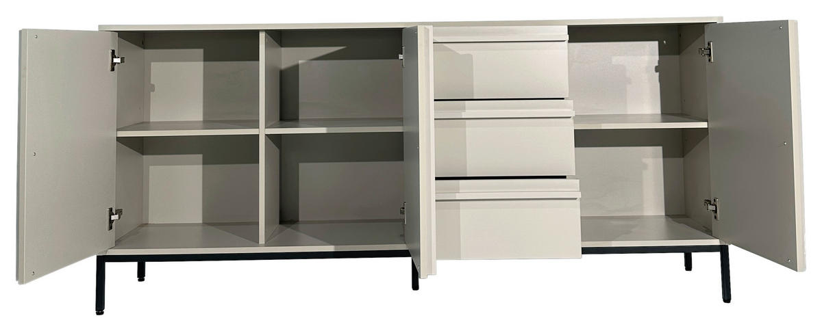 SIDEBOARD WABI 180/81/40 cm 3 låda(or)  - ljusgrå/grå, Design, metall/trämaterial (180/81/40cm) - Xora