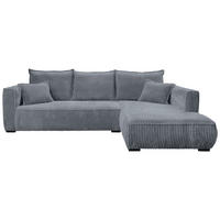 ECKSOFA in Cord Grau  - Schwarz/Grau, Modern, Holz/Textil (322/208cm) - MID.YOU