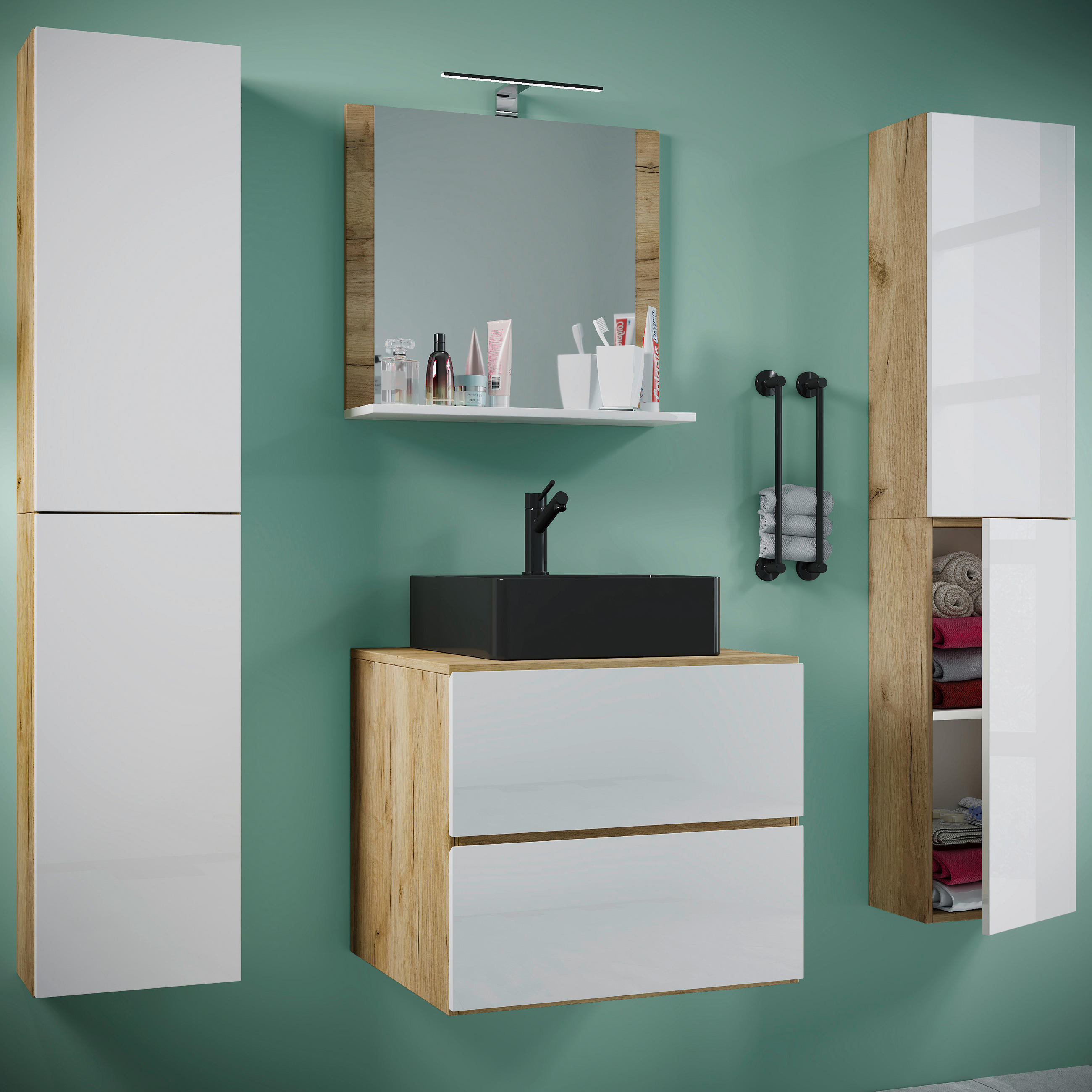 BADEZIMMER 5-teilig  in 127 cm  - Honigeiche/Weiss, Modern, Glas/Keramik (127cm) - MID.YOU