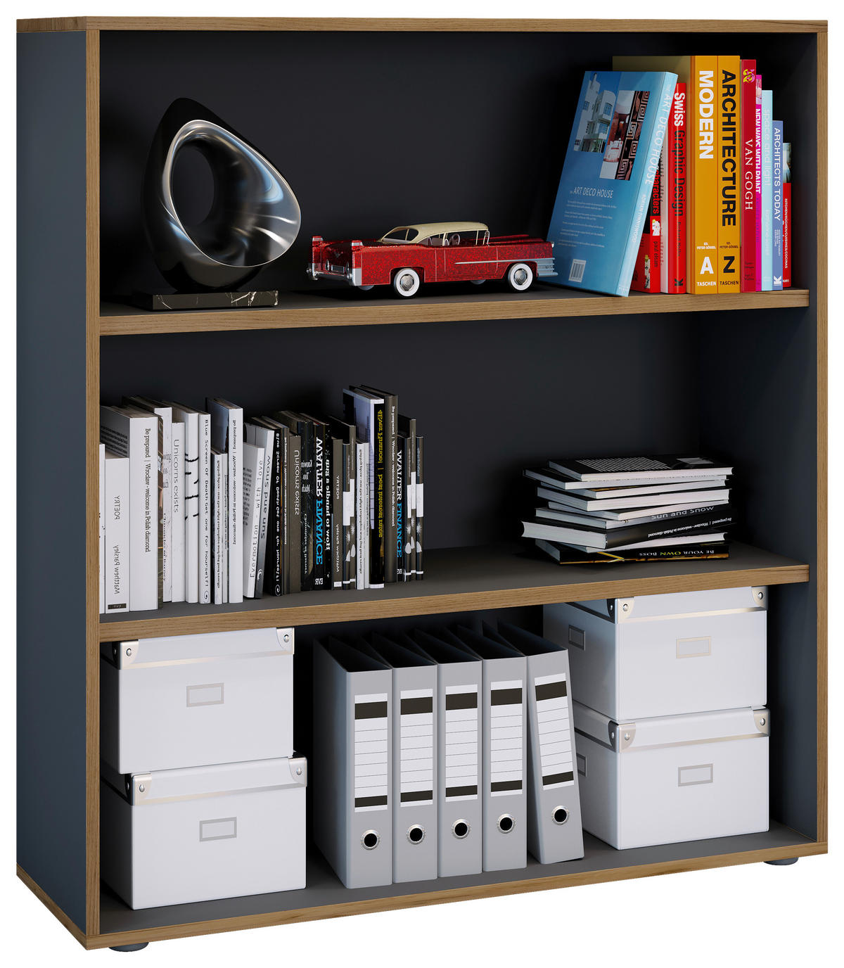 AKTENREGAL 100/110/33 cm  - Honigeiche/Anthrazit, Design, Holzwerkstoff/Kunststoff (100/110/33cm) - P & B