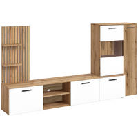 WOHNWAND 4-teilig  in Weiß, Eichefarben  250/135/38 cm  - Eichefarben/Anthrazit, MODERN, Glas/Holzwerkstoff (250/135/38cm) - Boxxx