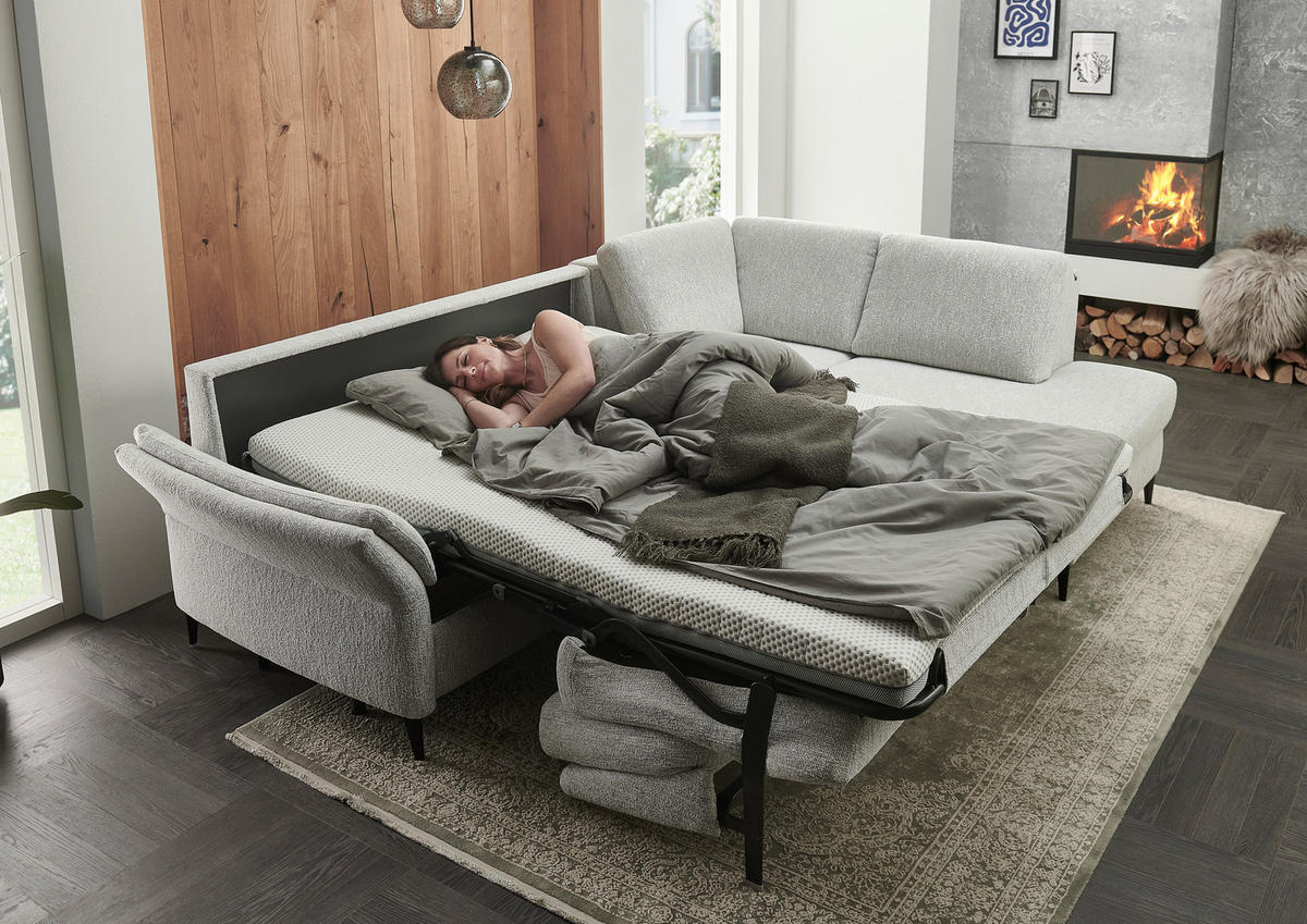 ECKSOFA Webstoff Ecru  - Ecru/Schwarz, Konventionell, Textil/Metall (277/201cm) - Dieter Knoll