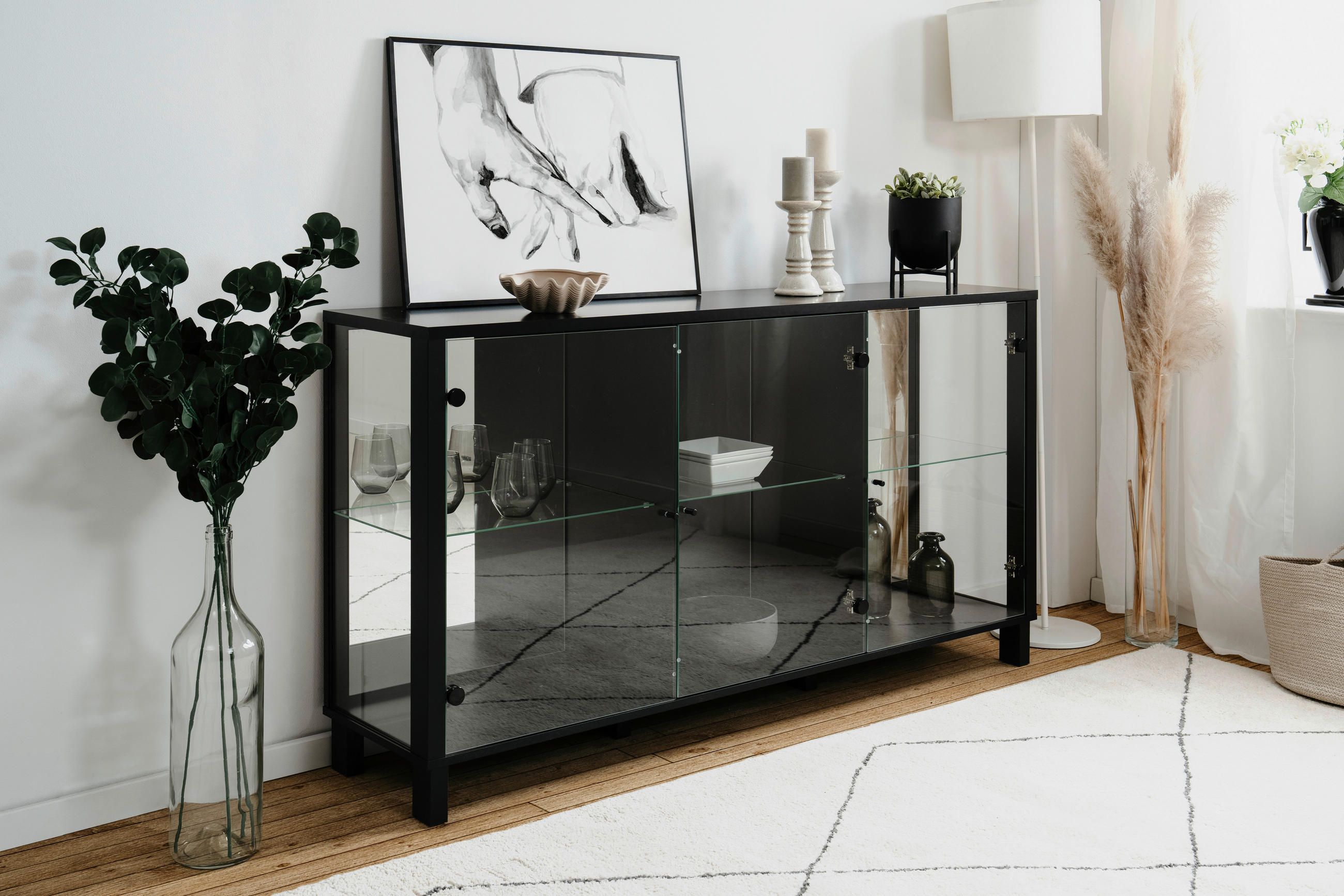 SIDEBOARD  in 160/85/37,5 cm  - Schwarz, KONVENTIONELL, Glas/Holzwerkstoff (160/85/37,5cm) - Carryhome