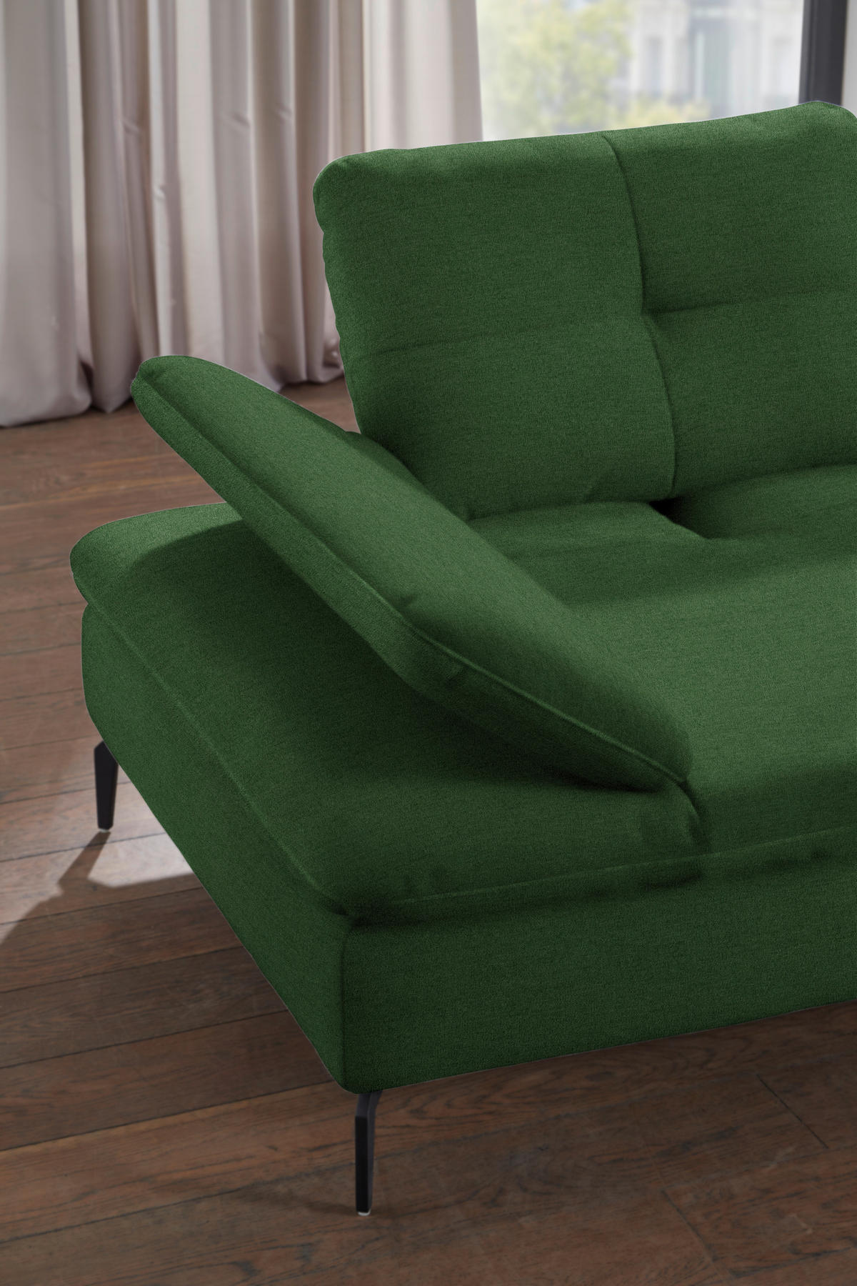 ECKSOFA in Flachgewebe Grün  - Schwarz/Grün, Design, Textil/Metall (344/157cm) - Chilliano