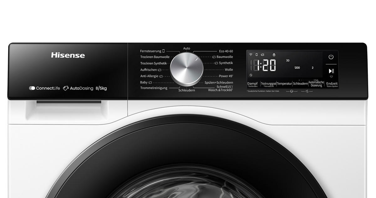 WASCHTROCKNER WD3S8045BW3  - Schwarz/Weiß, Basics, Glas/Kunststoff (59,5/84,5/51cm) - Hisense