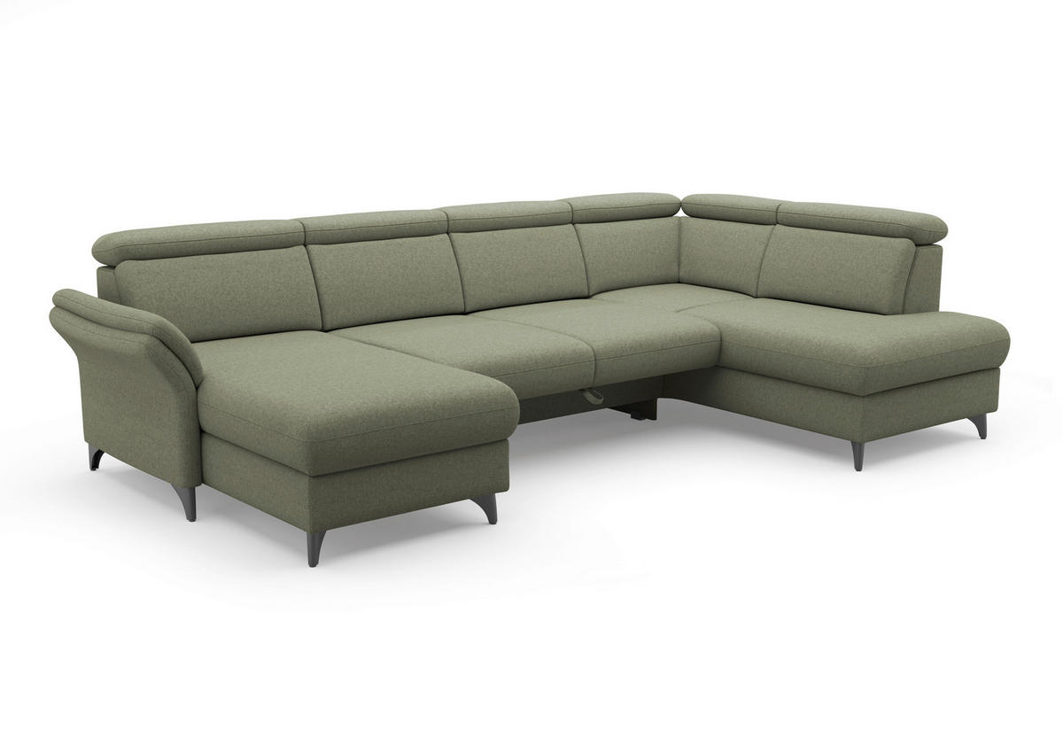 WOHNLANDSCHAFT GLENDALE E Olivgrün Flachgewebe  - Schwarz/Olivgrün, KONVENTIONELL, Textil/Metall (166/321/193cm) - Sit & More