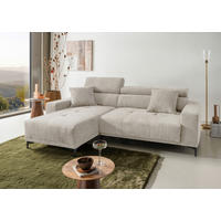 ECKSOFA ORIO Naturfarben Chenille Zierkissen, Kopfteilverstellung, Sitzvorzug  - Schwarz/Naturfarben, Basics, Textil/Metall (183/250cm) - Livetastic