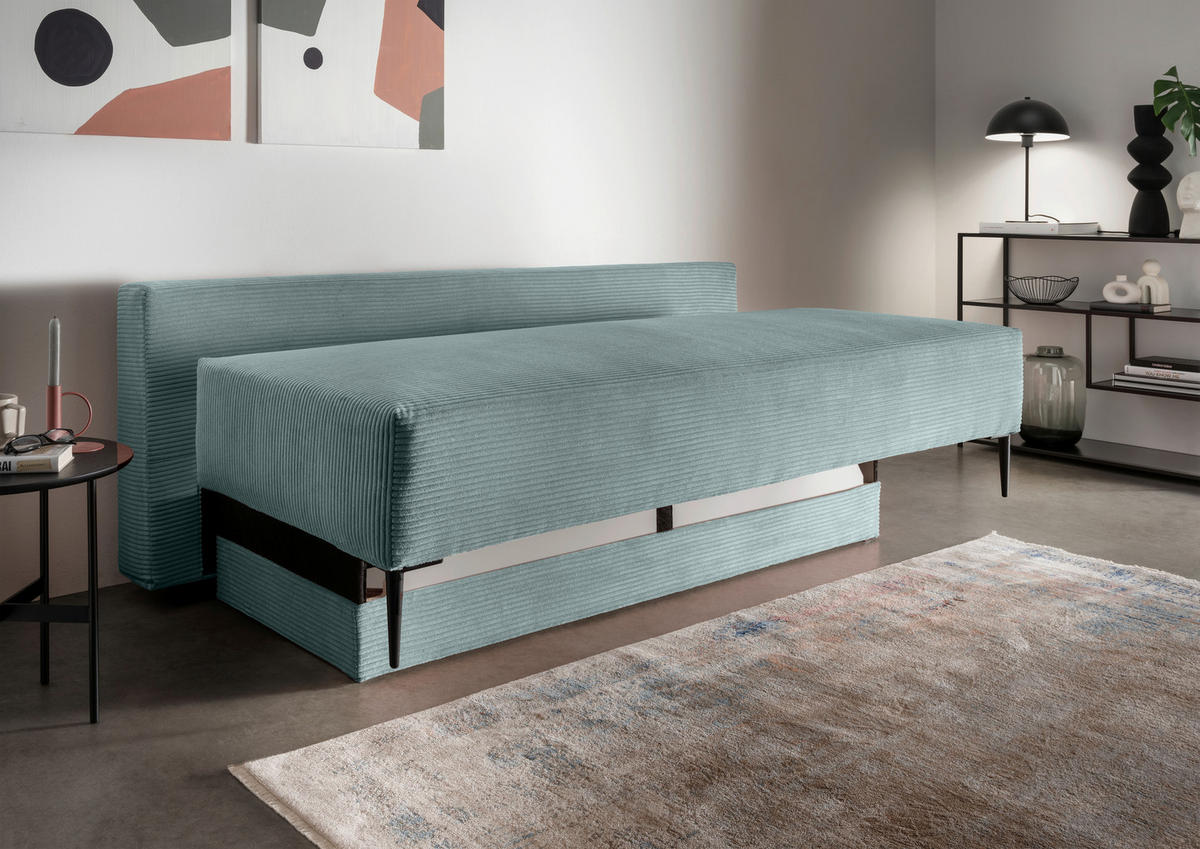 SCHLAFSOFA in Cord Hellblau  - Schwarz/Hellblau, Modern, Textil/Metall (198/90/100cm) - Livetastic