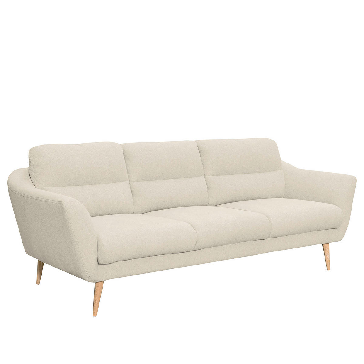 3-SITZER-SOFA in Webstoff Creme  - Buchefarben/Creme, Design, Holz/Textil (209/87/88cm) - Livetastic