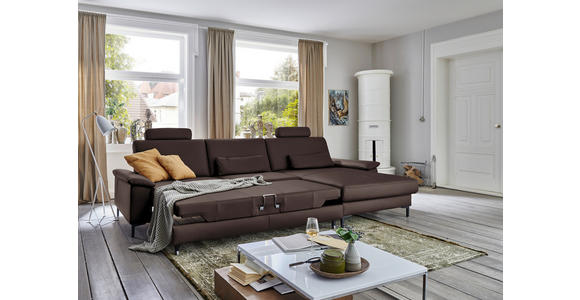 ECKSOFA in Echtleder Dunkelbraun 334/176 cm - Dunkelbraun/Schwarz, Design, Leder/Metall (334/176cm) - Dieter Knoll
