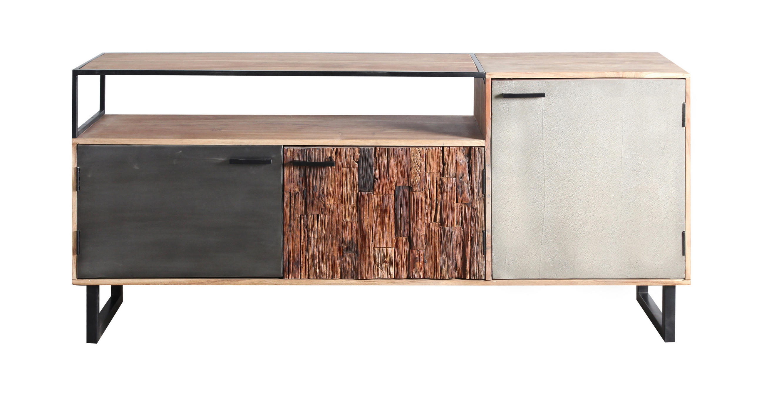 LOWBOARD  in 175/77/40 cm  - Hellbraun/Schwarz, Design, Holz/Stein (175/77/40cm) - Carryhome