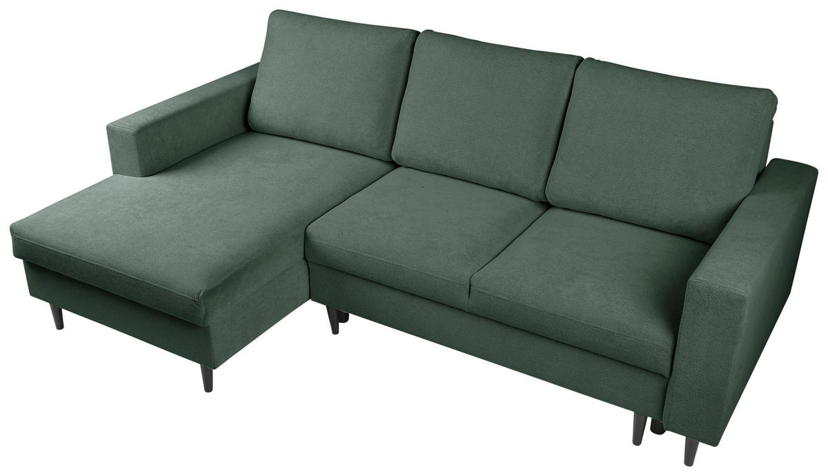 ECKSOFA in Struktur Dunkelgrün  - Dunkelgrün/Schwarz, Modern, Holz/Kunststoff (145/230cm) - MID.YOU