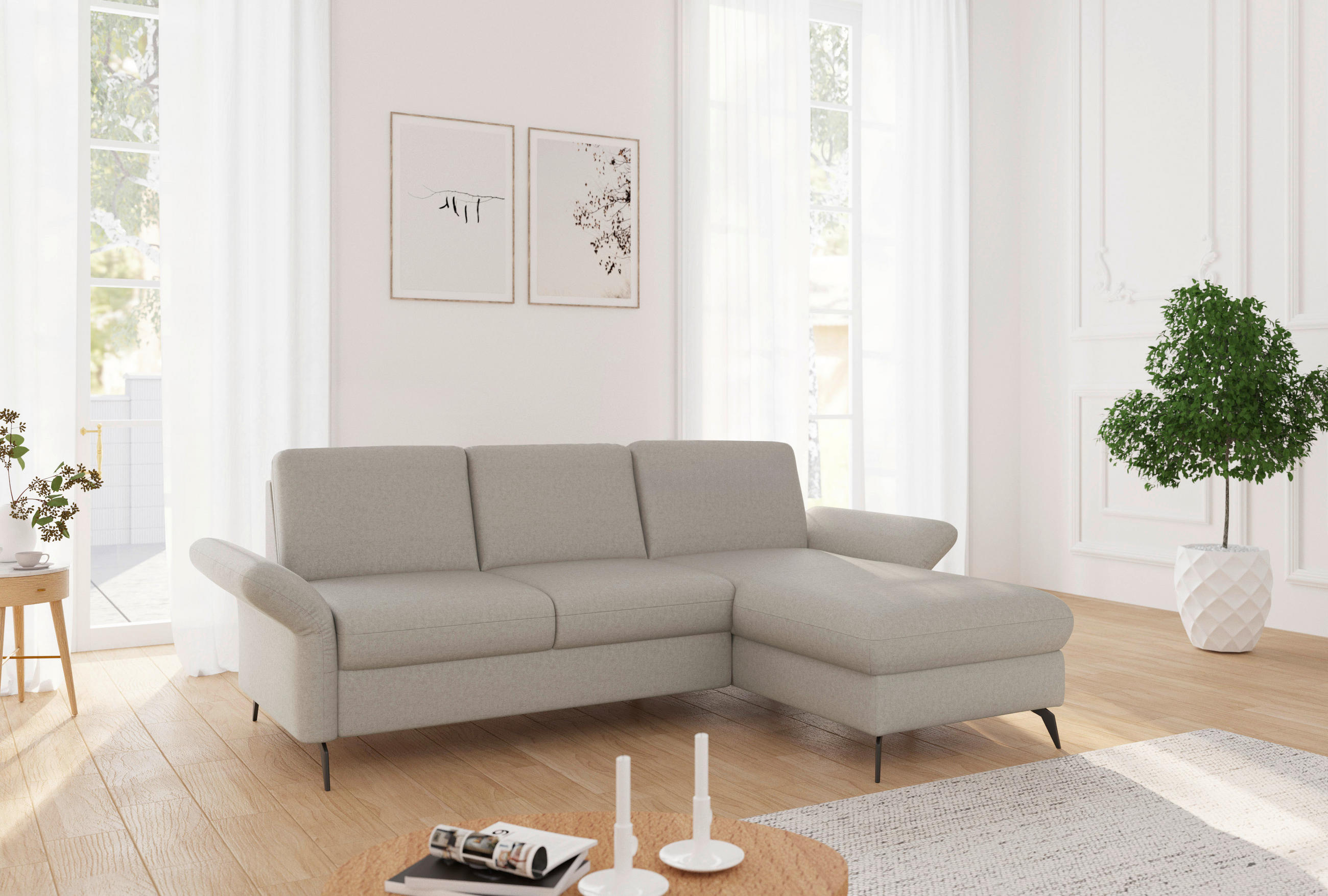 ECKSOFA ROCHELLE E Taupe Flachgewebe  - Taupe/Schwarz, KONVENTIONELL, Textil/Metall (251/164cm) - Sit & More