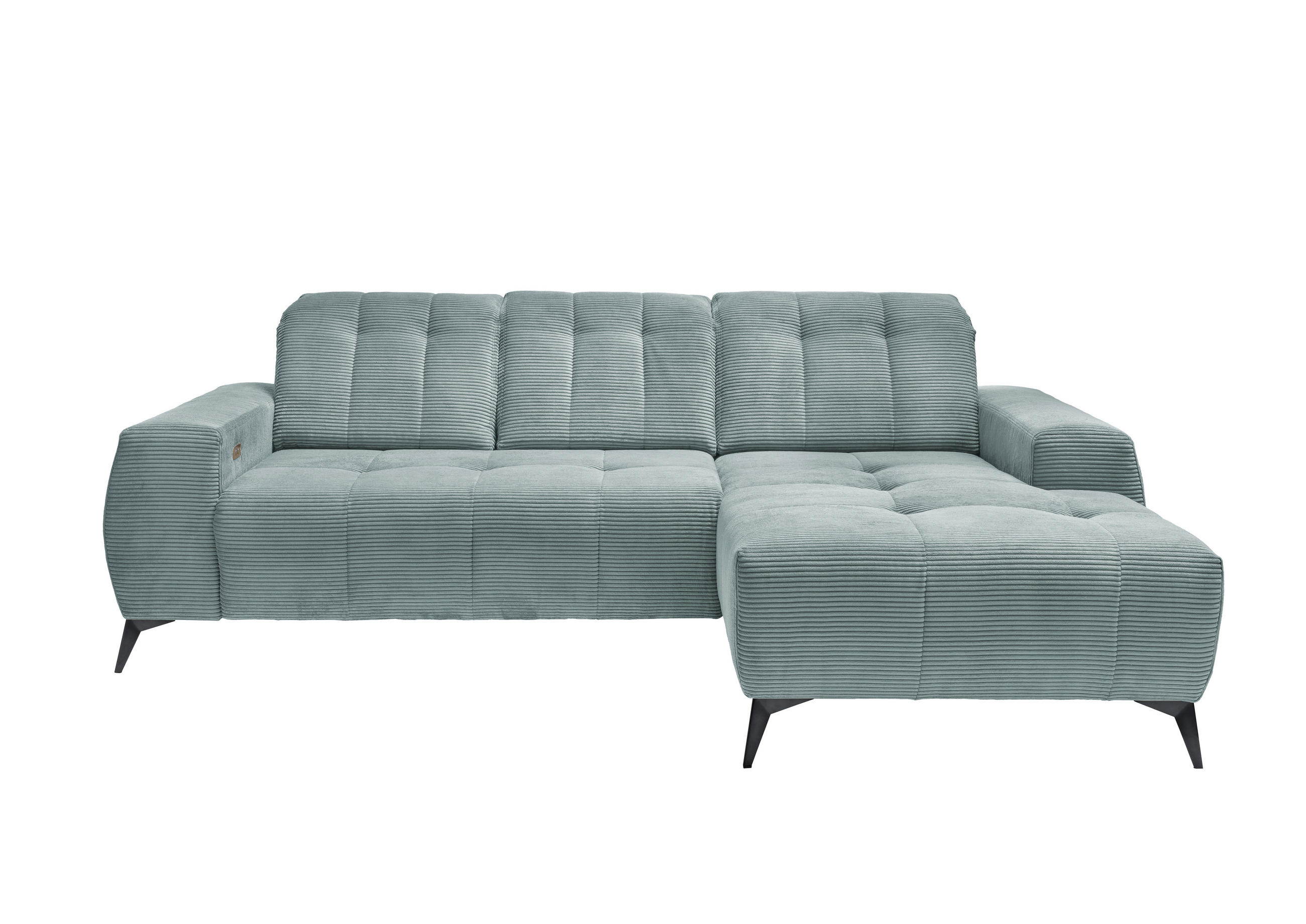 ECKSOFA Hellblau Cord  - Schwarz/Hellblau, MODERN, Textil/Metall (258/180cm) - Livetastic