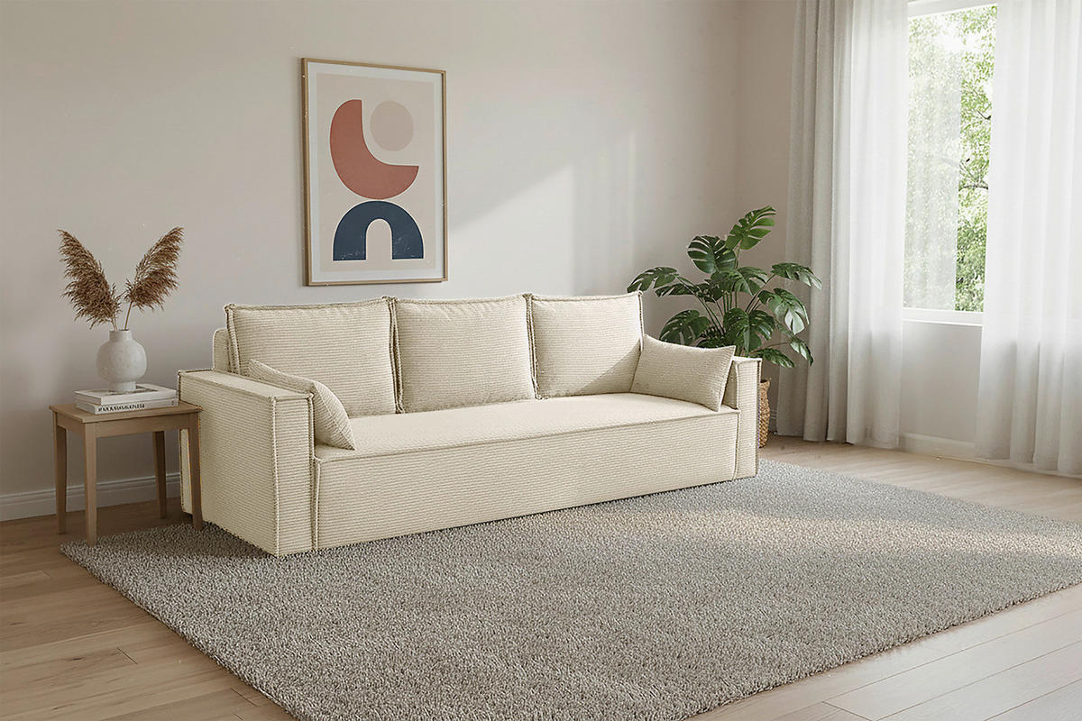SCHLAFSOFA  mit Rücken echt, Armteil links, Armteil rechts Cord Creme  - Creme/Schwarz, Design, Textil (232/85/92cm) - Xora