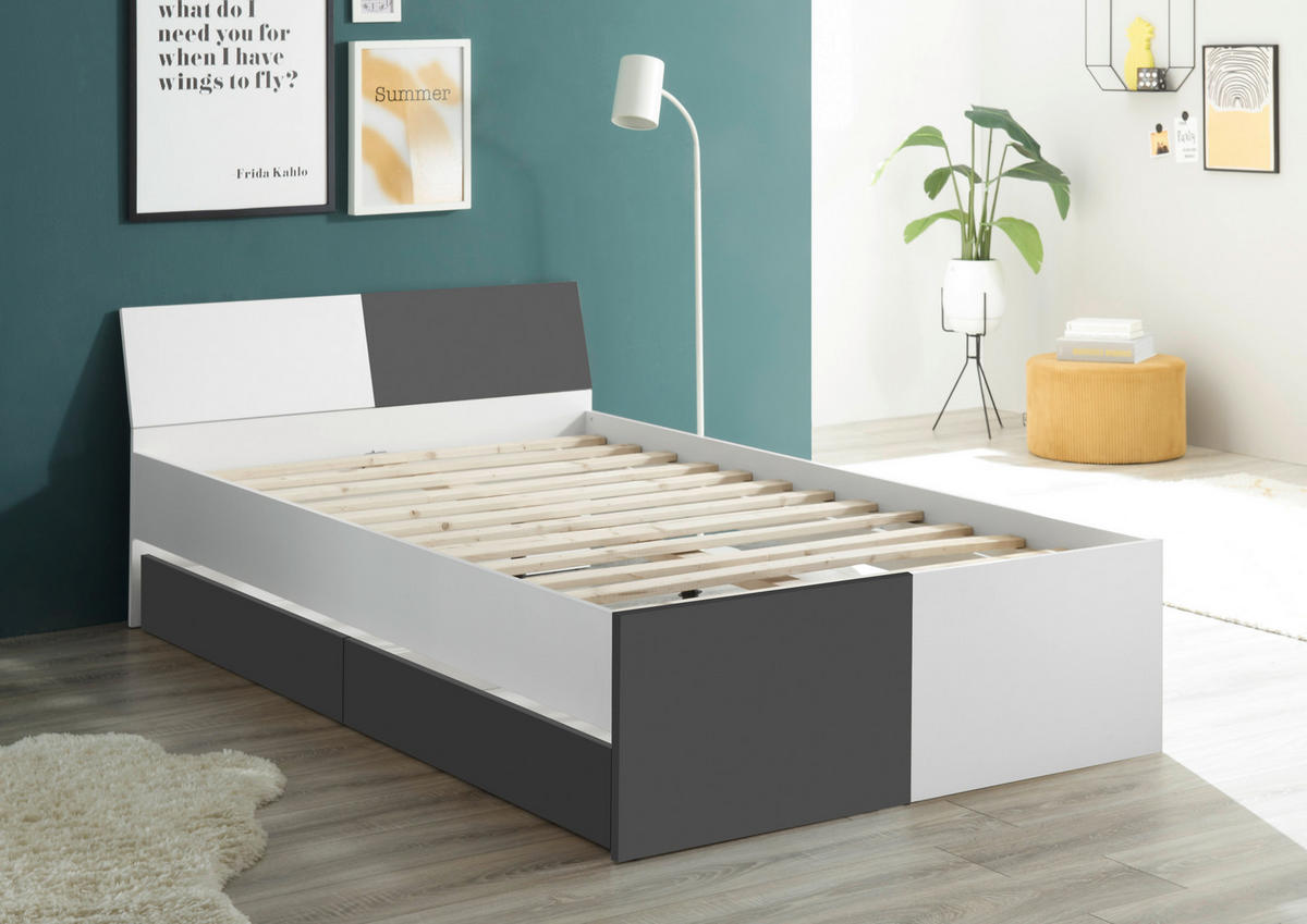POSTEĽ PRE DETI A MLÁDEŽ 120/200 cm, grafitová, biela - čierna/biela, Modern, kompozitné drevo/plast (120/200cm) - Carryhome
