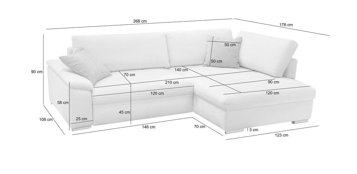 ECKSOFA CASA GRANDE Weiß Chenille, Struktur  - Silberfarben/Weiß, Design, Textil/Metall (178/268cm) - Livetastic