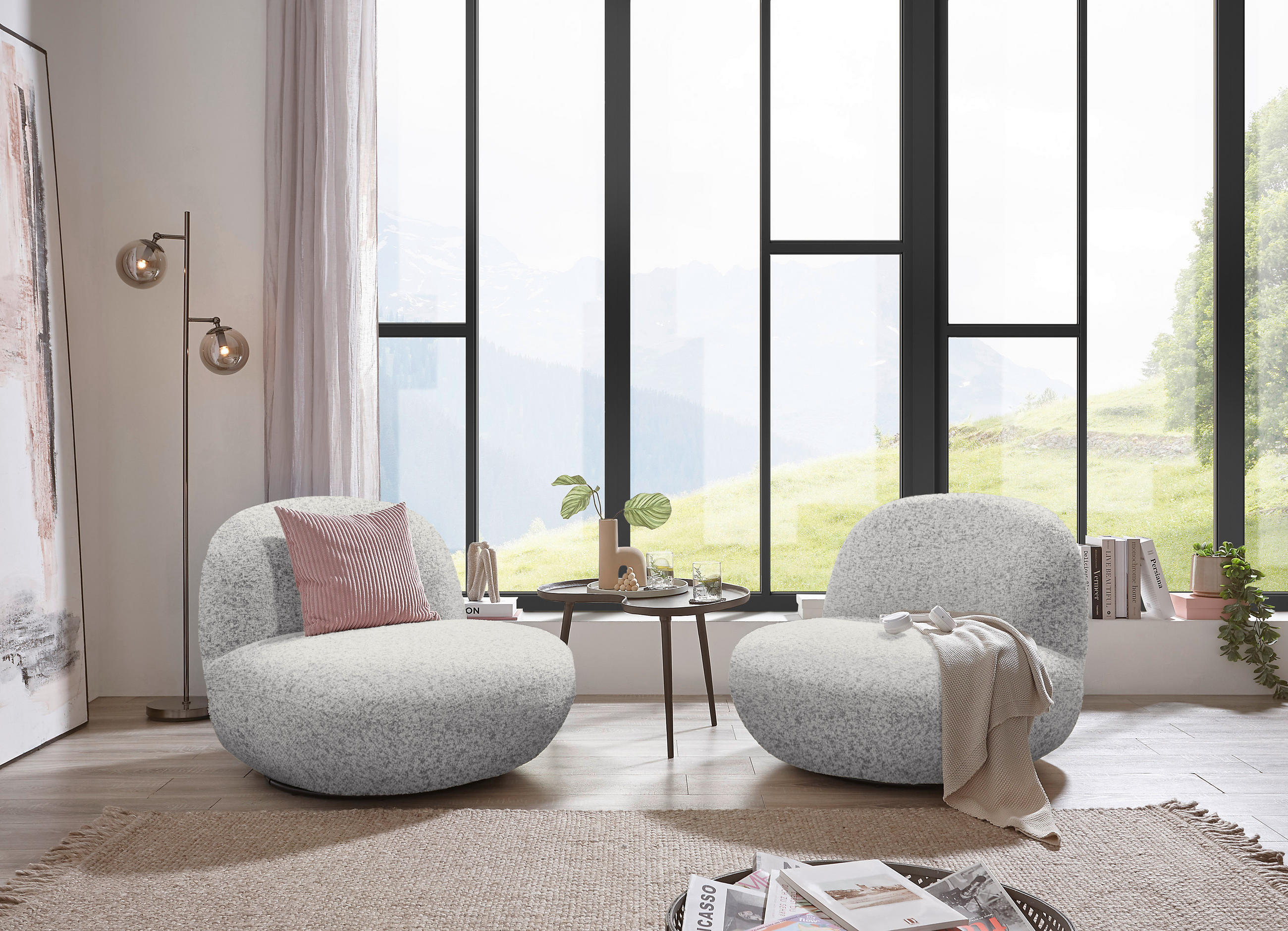 FÅTÖLJ i textil ljusgrå  - ljusgrå/svart, Modern, metall/textil (85/70/99cm) - MID.YOU