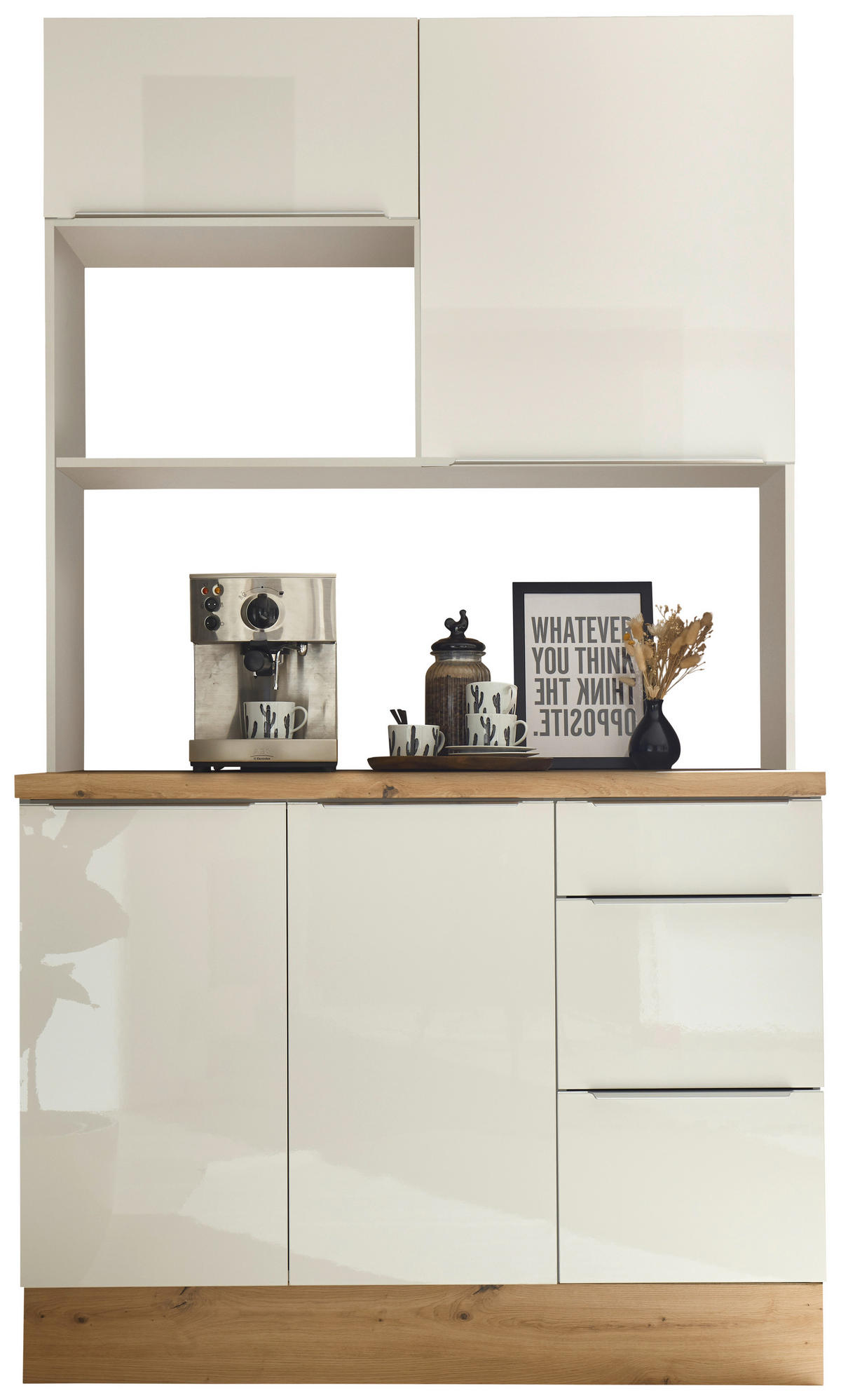 MINIKÖK 120 cm   i vit, vit högglans  - vit/aluminiumfärg, Lifestyle, trämaterial/plast (120cm) - Respekta