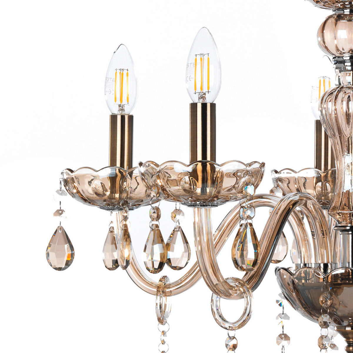KRISTALL-HÄNGELEUCHTE 67/100 cm   - Bernsteinfarben, KONVENTIONELL, Glas/Metall (67/100cm)
