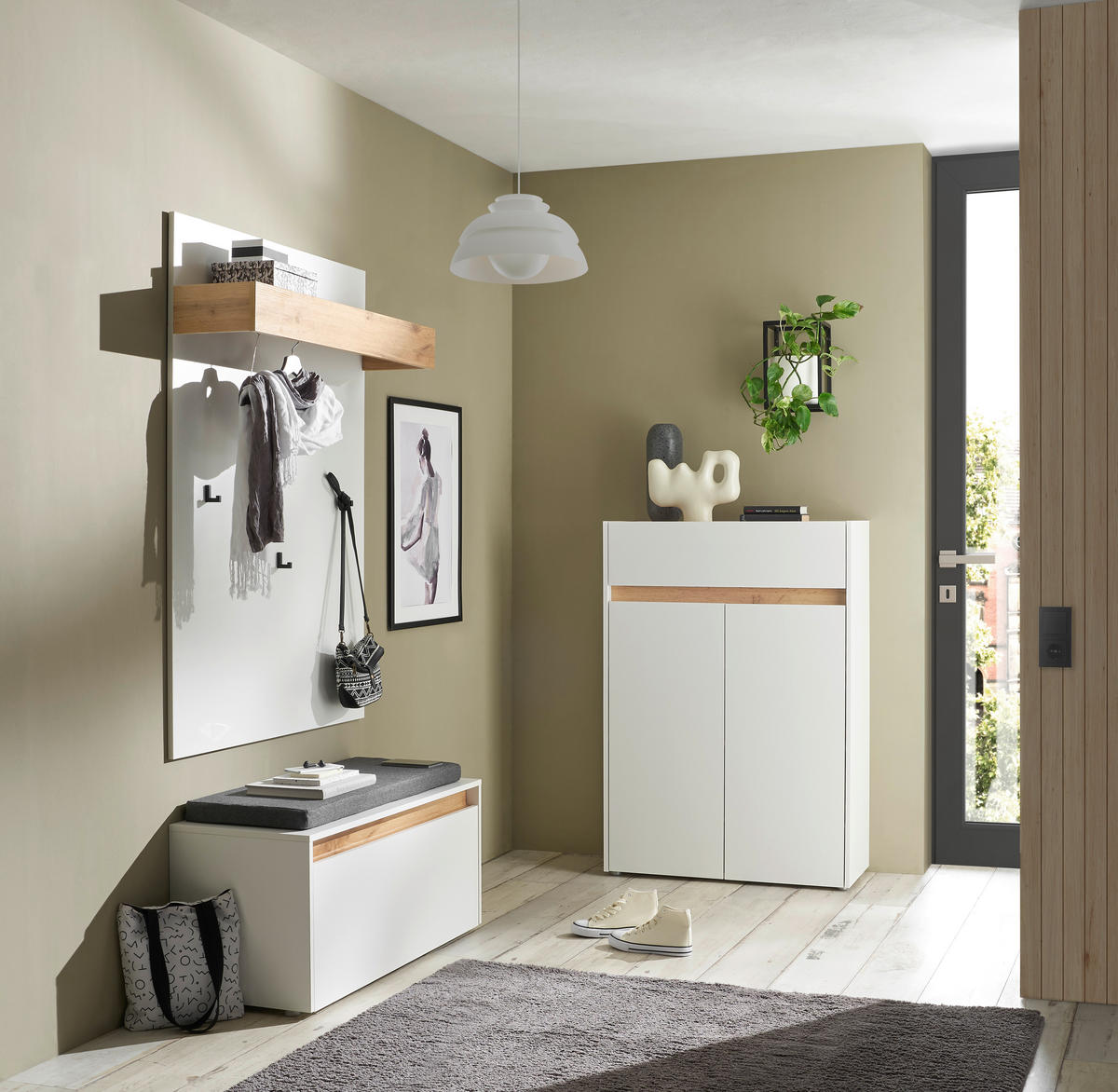 GARDEROBE 4-teilig  in 185/200/40 cm  - Eiche Wotan/Weiß, Design, Holzwerkstoff/Textil (185/200/40cm) - Modante