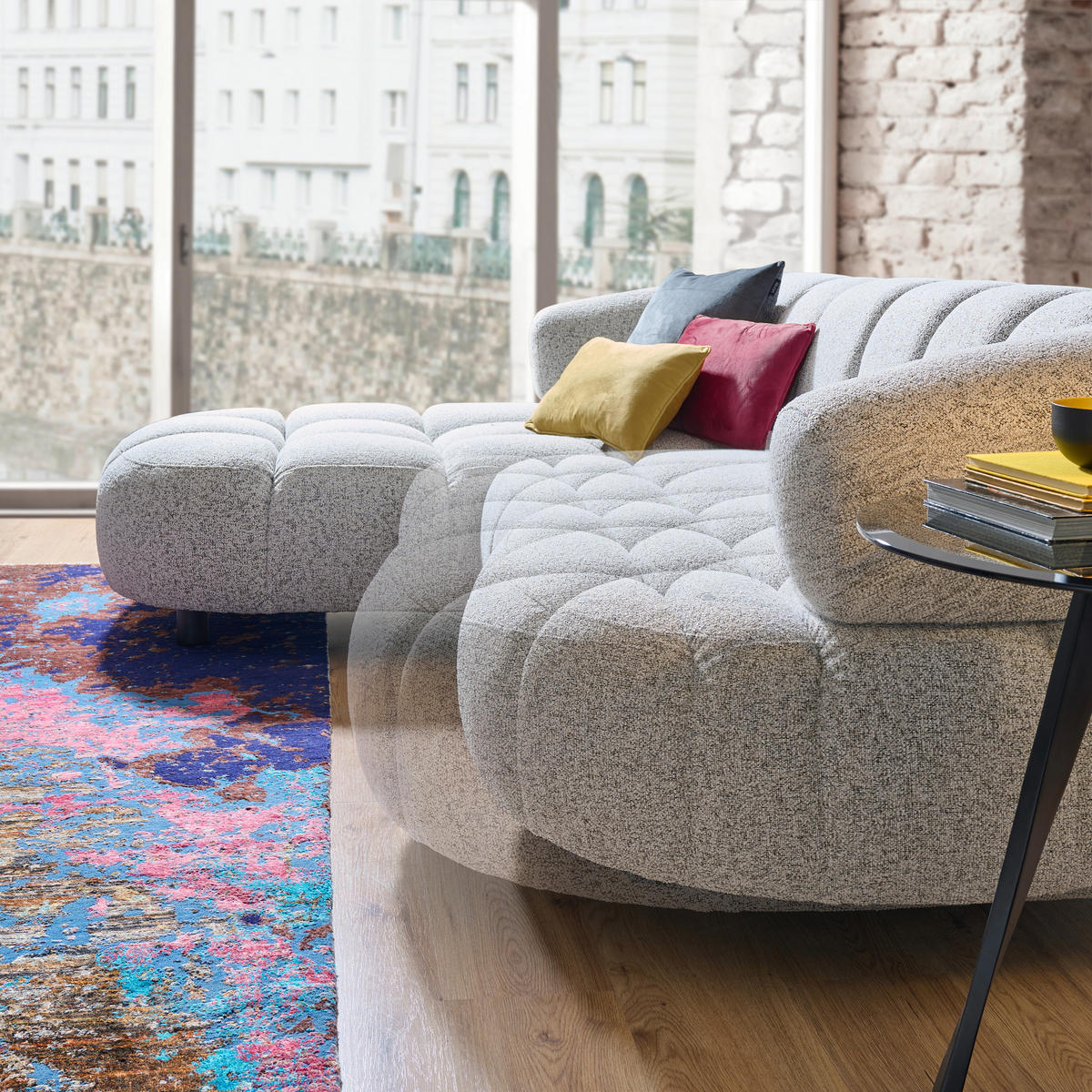 ECKSOFA in Webstoff Greige  - Greige/Schwarz, Design, Holz/Textil (183/284cm) - Welnova