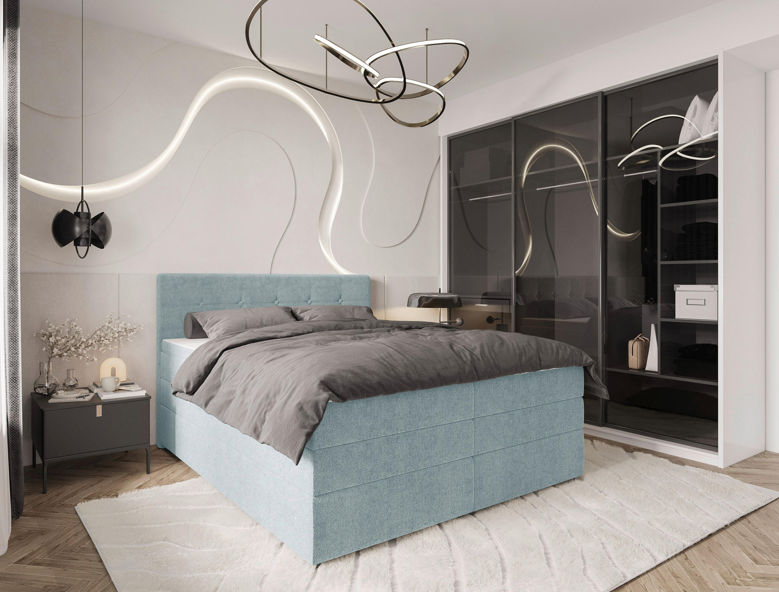 BOXSPRINGBETT 200/200 cm  in Hellblau  - Schwarz/Hellblau, KONVENTIONELL, Kunststoff/Textil (200/200cm) - Carryhome