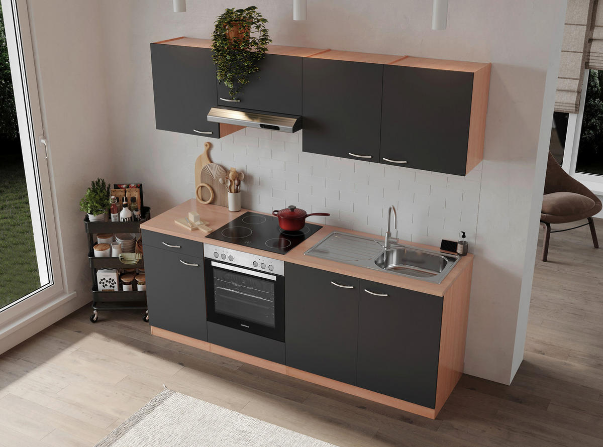 KÜCHENBLOCK 210 cm   in Grau  - Buchefarben/Alufarben, Basics, Holzwerkstoff/Kunststoff (210cm) - Respekta