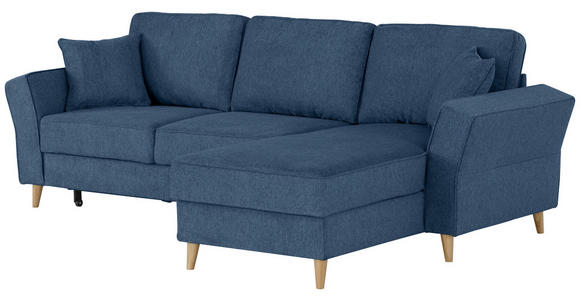 ECKSOFA Dunkelblau Flachgewebe - Eichefarben/Dunkelblau, KONVENTIONELL, Holz/Textil (265/159cm) - Carryhome