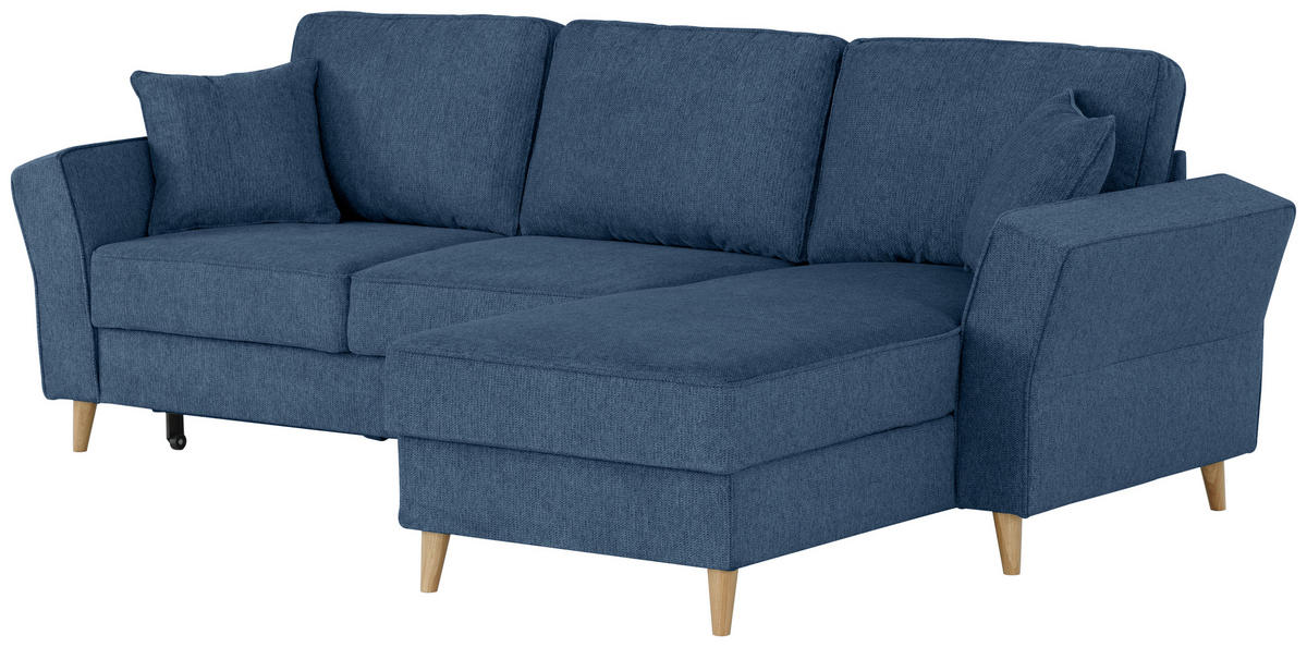 ECKSOFA in Flachgewebe Dunkelblau  - Eichefarben/Dunkelblau, Konventionell, Holz/Textil (265/159cm) - Carryhome