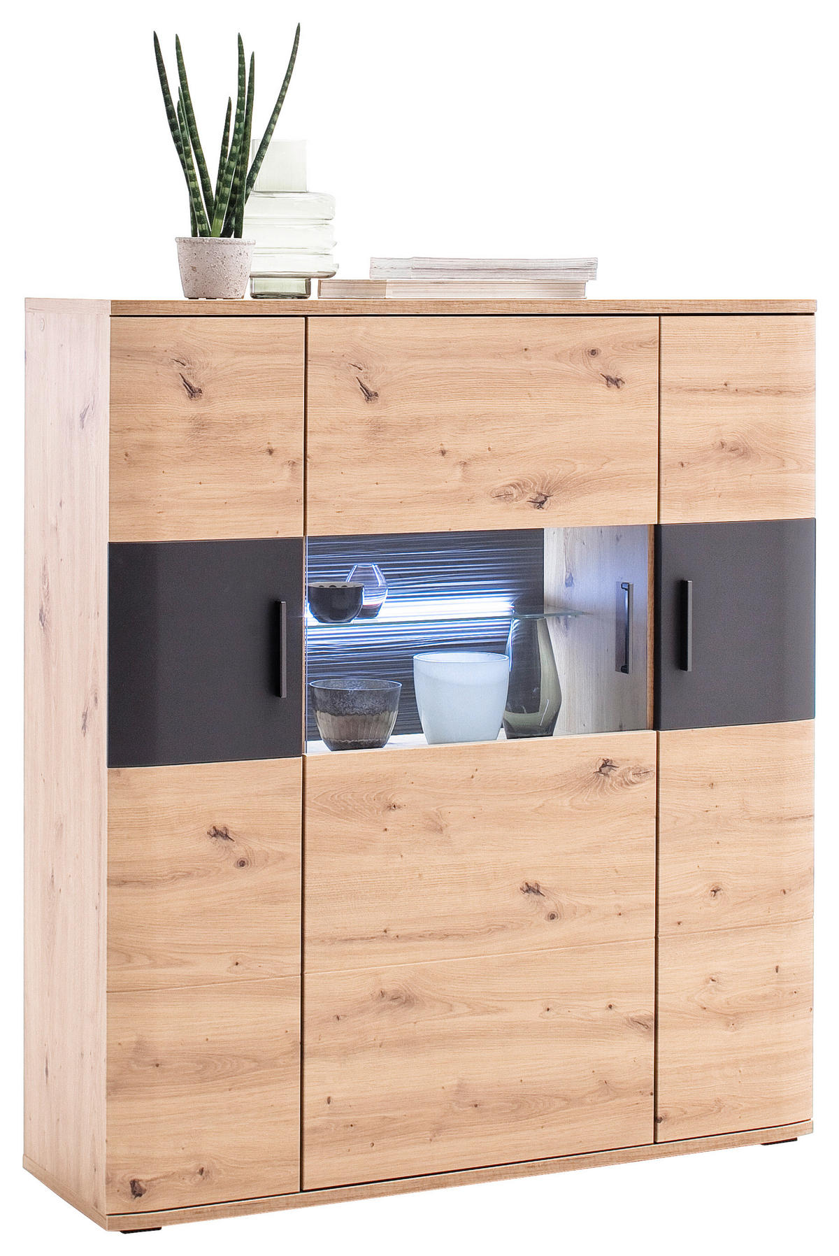 VYSOKÁ KOMODA, antracitová, čiré, barvy dubu, 120/134/37 cm - barvy dubu/černá, Design, kov/kompozitní dřevo (120/134/37cm) - Livetastic