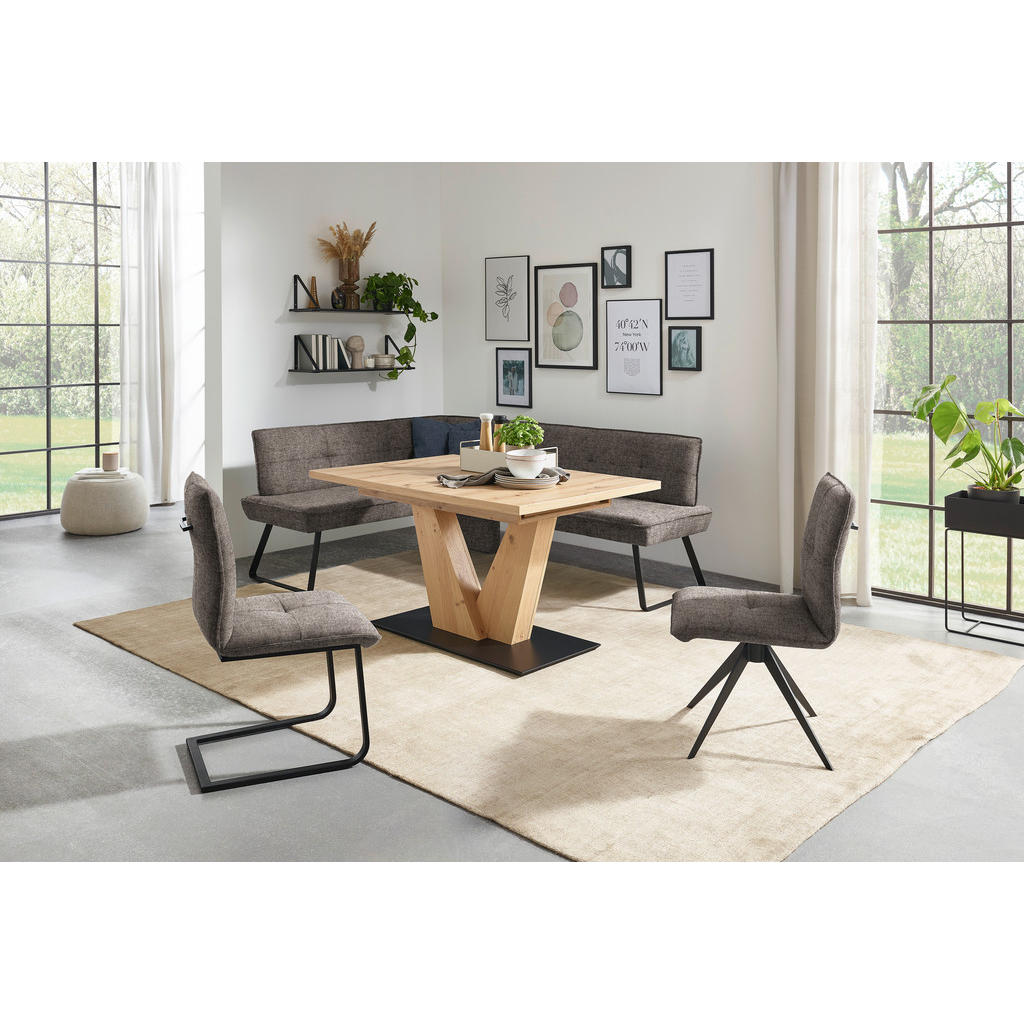 Thumbnail - Dieter Knoll Eckbank, Schwarz, Hellbraun, Metall, Textil, L-Form, 227x157 cm, Emas, Fußauswahl, Lederauswahl, Stoffauswa...