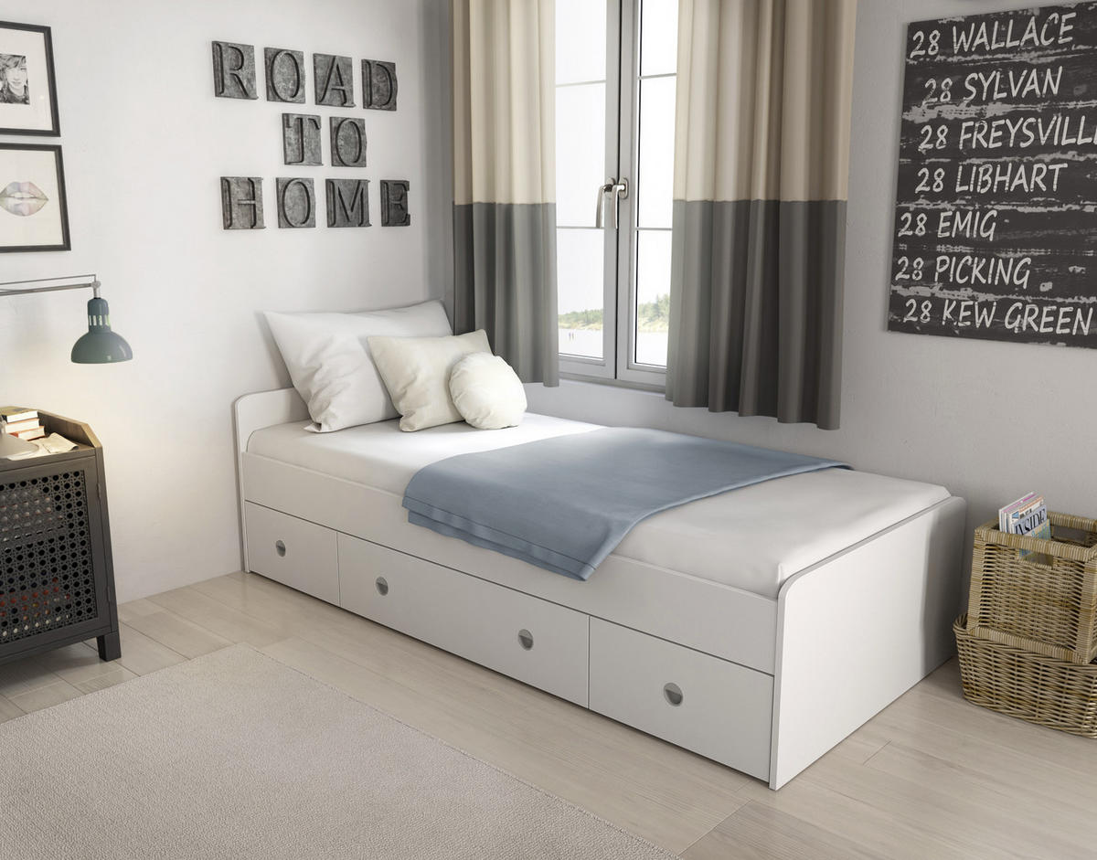 KREVET   90/200 cm   bijela  - bijela/crna, Konvencionalno, drvni materijal/plastika (90/200cm) - Ti'me