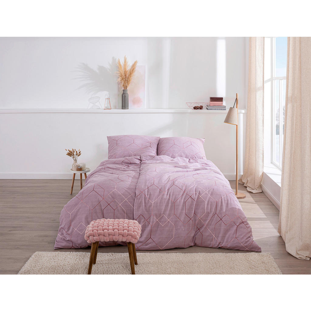 Thumbnail - Estella Bettwäsche Titus, Mauve, Textil, Graphik, 155x220 cm, Oeko-Tex® Standard 100, weiche und anschmiegsame Oberfläch...