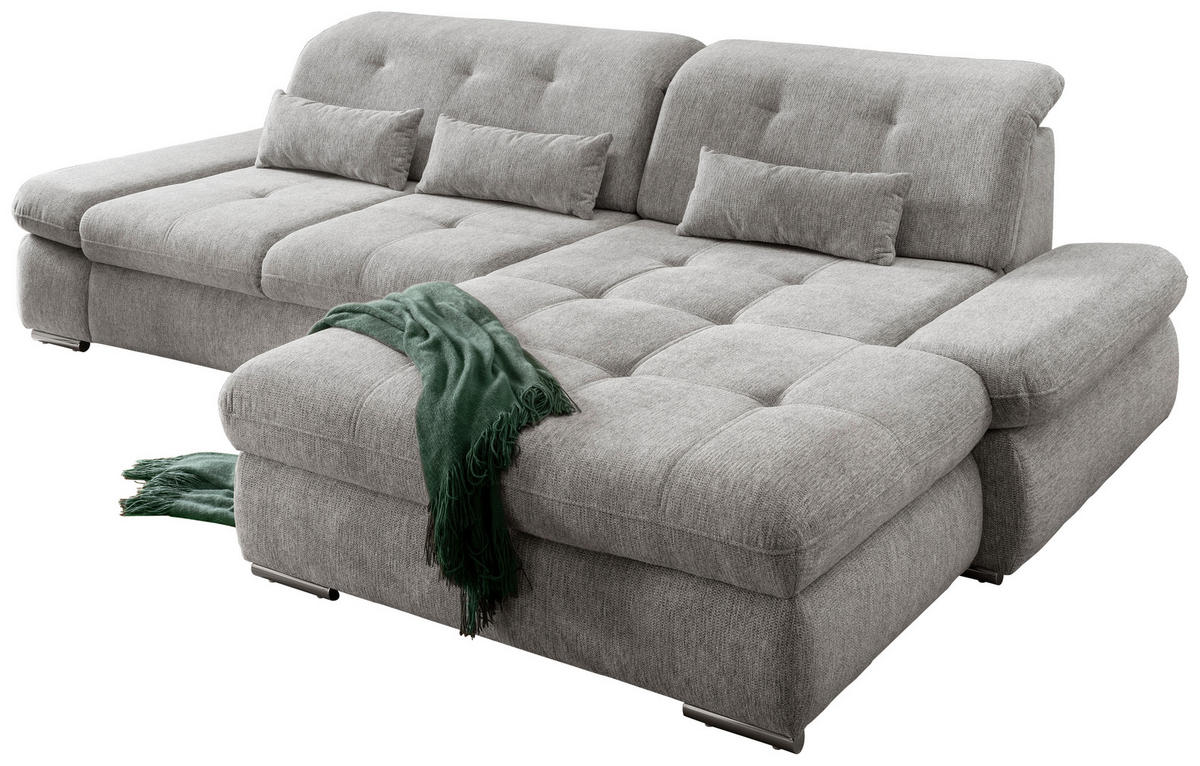 ECKSOFA Silberfarben Chenille  - Chromfarben/Silberfarben, Design, Textil/Metall (300/196cm) - Livetastic