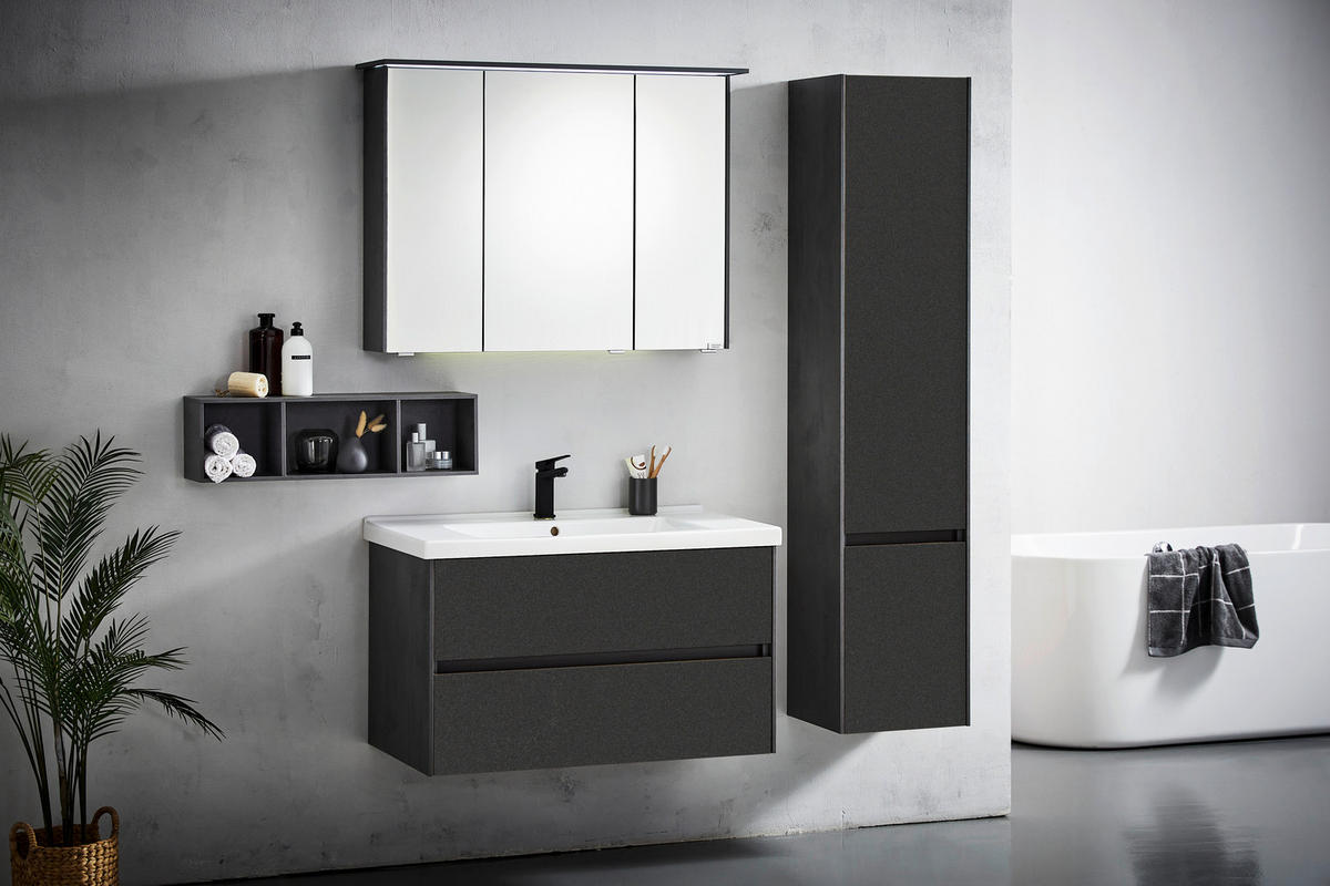 BADEZIMMER  in 92 cm  - Dunkelgrau/Schwarz, KONVENTIONELL, Glas/Keramik (92cm) - Dieter Knoll