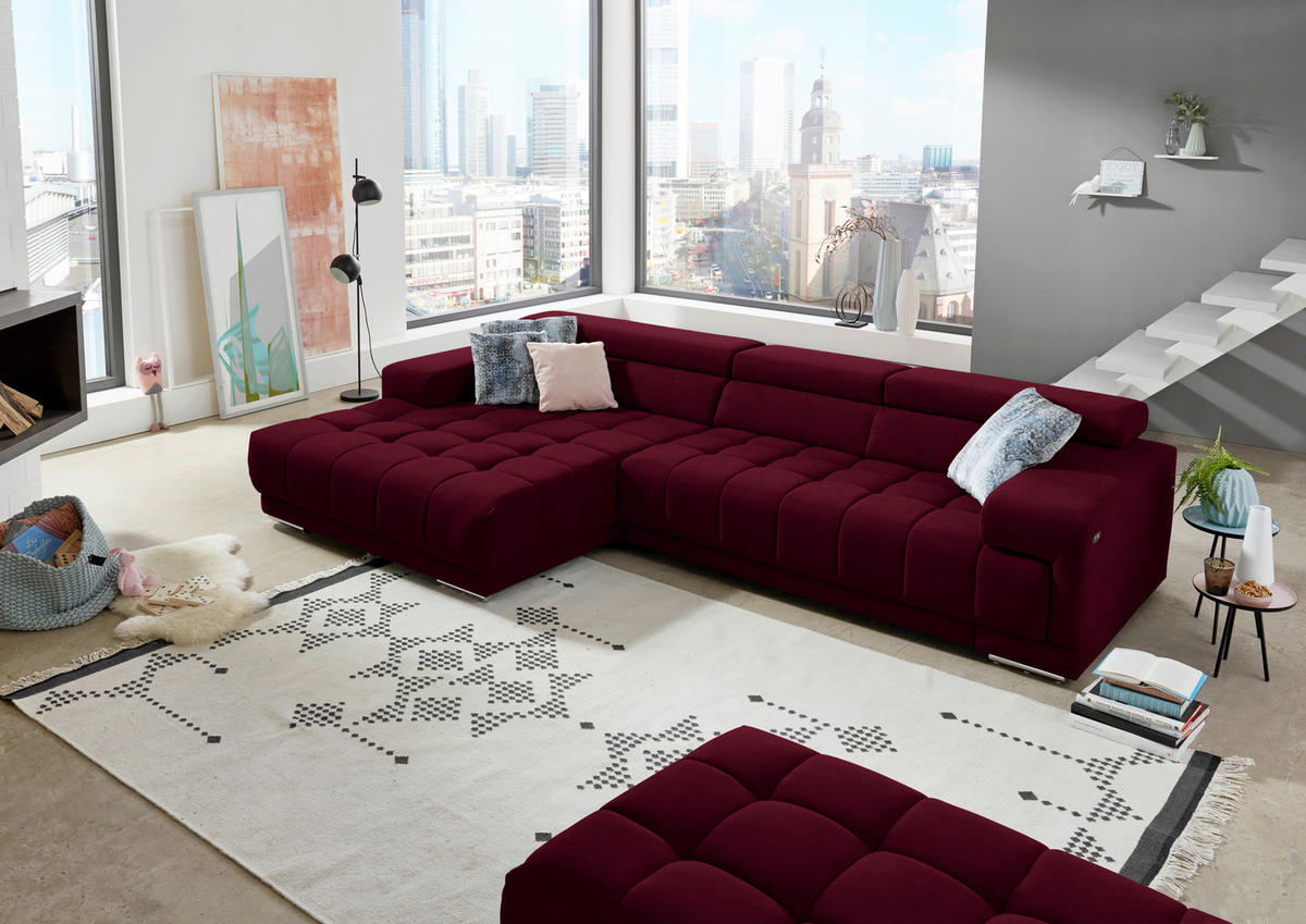 ECKSOFA Mikrofaser Beere  - Beere/Silberfarben, Design, Textil/Metall (190/335cm) - Beldomo Speed