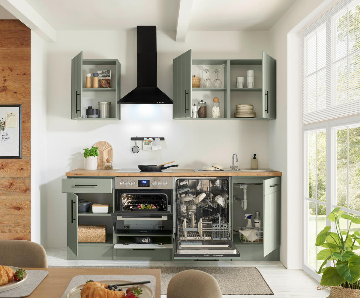 KÜCHENBLOCK 220 cm   in Wildeiche, Schilfgrün  - Schilfgrün/Wildeiche, Trend, Holzwerkstoff/Metall (220cm) - Respekta