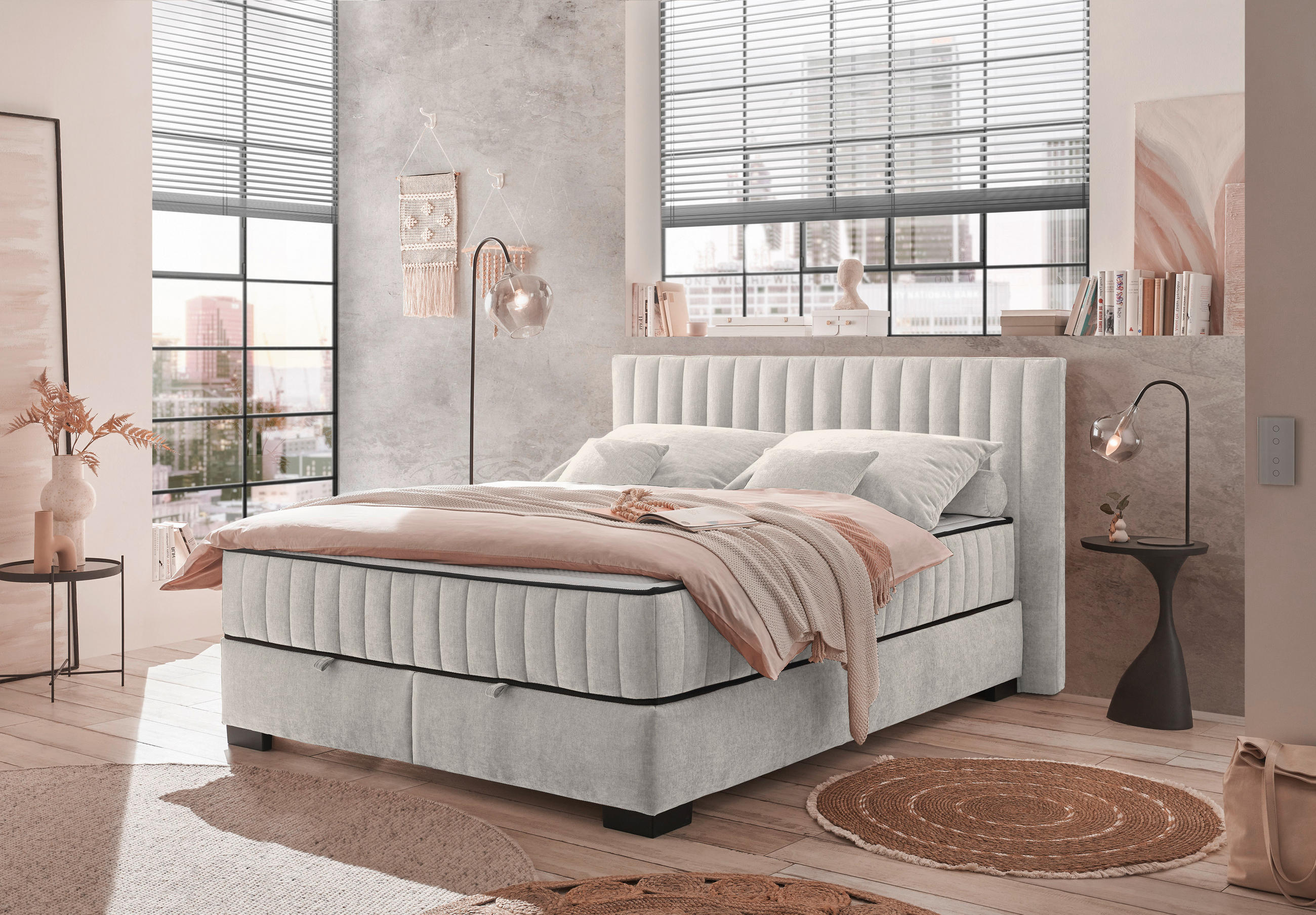 BOXBETT 160/200 cm  in Beige  - Beige/Schwarz, Modern, Holzwerkstoff/Kunststoff (160/200cm) - MID.YOU