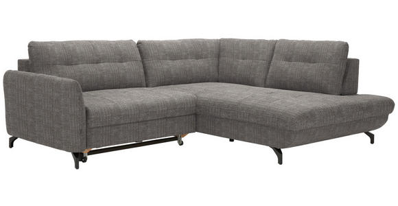 ECKSOFA in Flachgewebe, Leinenoptik Taupe  - Taupe/Schwarz, Design, Textil/Metall (247/208cm) - Xora