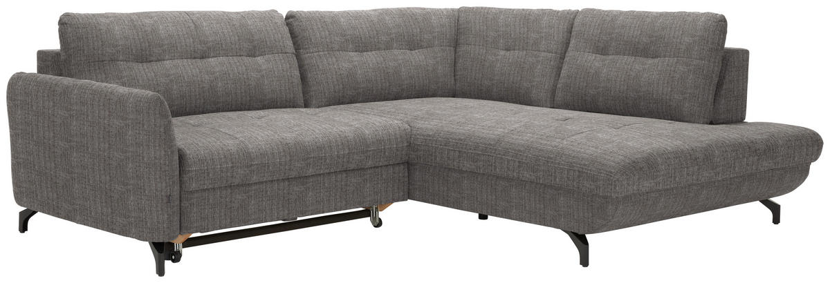 ECKSOFA in Flachgewebe, Leinenoptik Taupe  - Taupe/Schwarz, Modern, Textil/Metall (247/208cm) - Xora